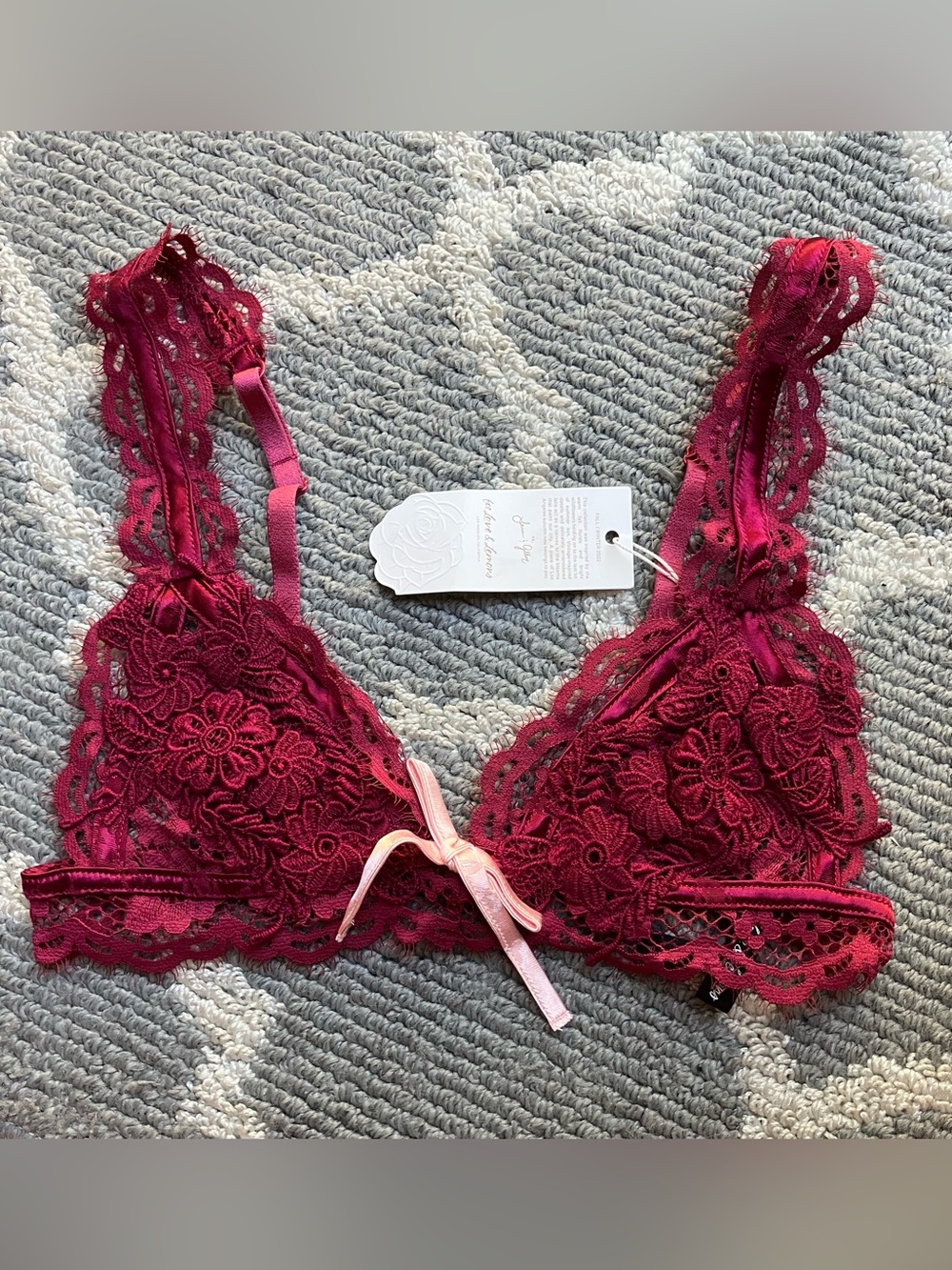 For Love And Lemons Floral Lace Bralette in Deep Berry